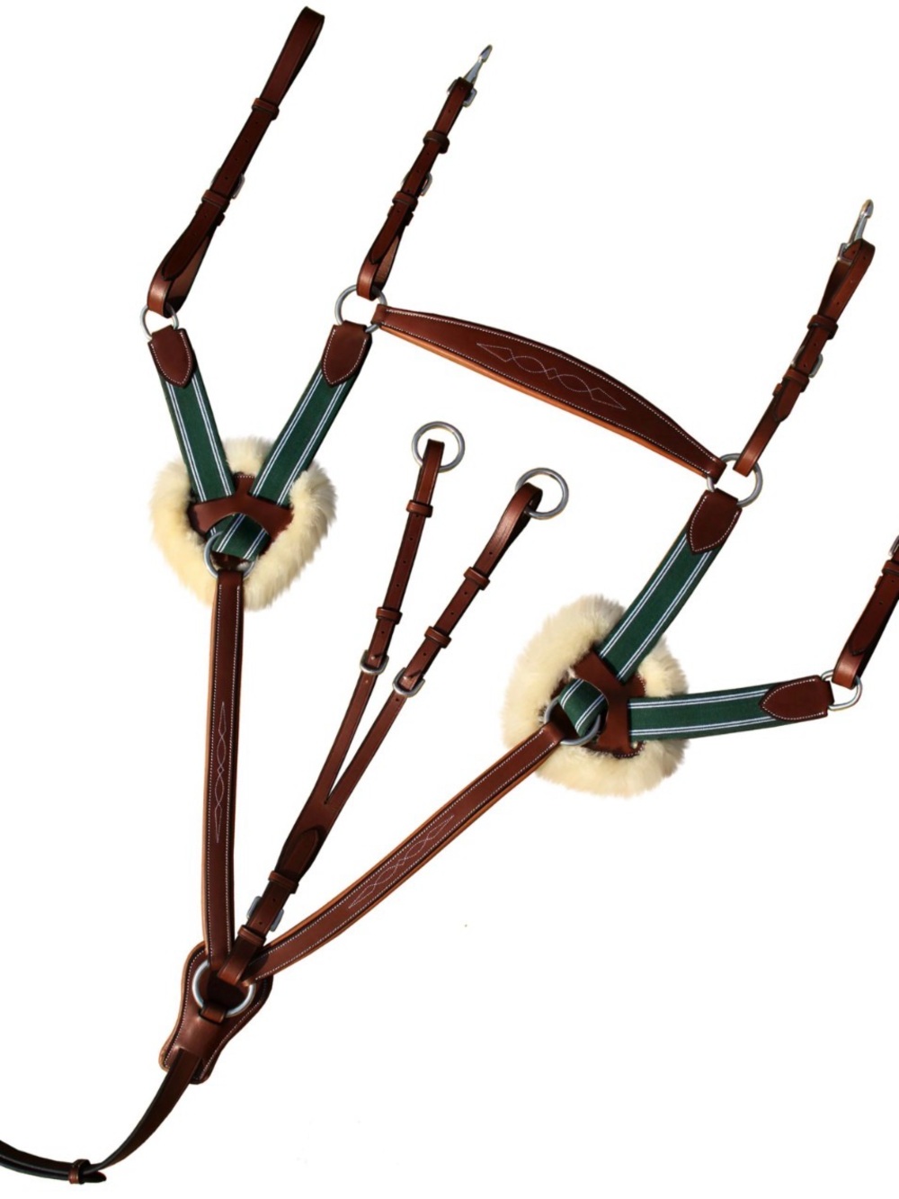 ExionPro 5 Point Breastplate - Green Elastic with White Lines cob sized
